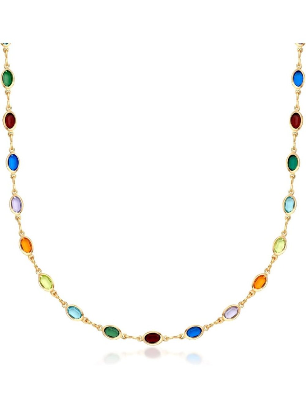 18K Gold Plated Multicolor Stone Crystal Oval Necklace for Women - Handmade in